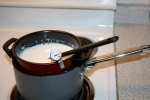 Heating the milk on the stove