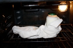 The yogurt bundled up in the oven.  